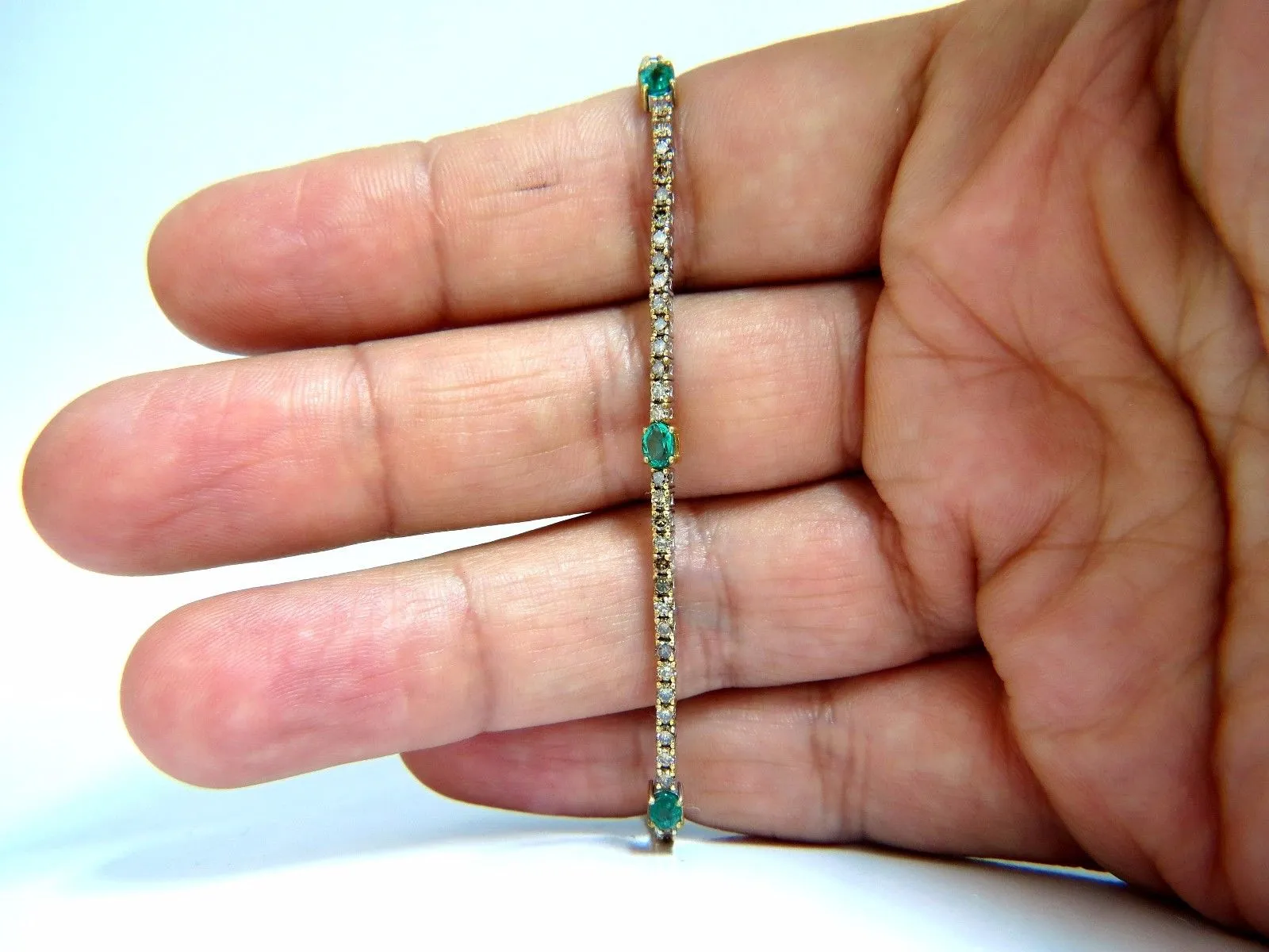3.00ct green natural emeralds fancy color diamonds tennis bracelet 14k