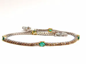 3.00ct green natural emeralds fancy color diamonds tennis bracelet 14k