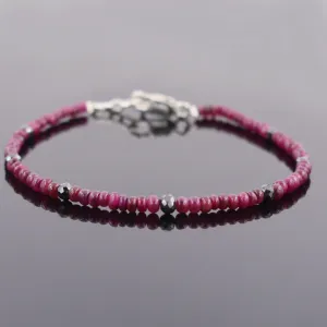 4 mm Ruby Gemstone Bracelet with Black Diamond Beads, Very Elegant