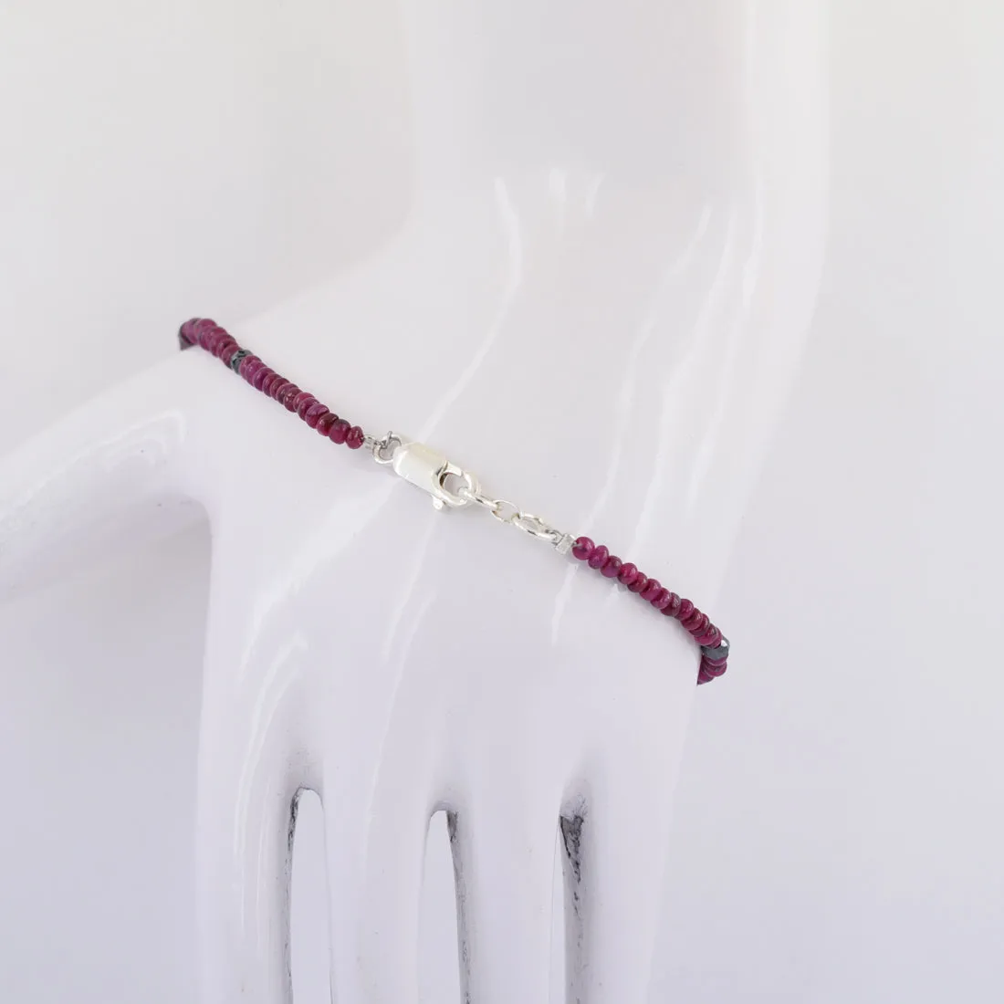 4 mm Ruby Gemstone Bracelet with Black Diamond Beads, Very Elegant