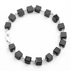 5-6 mm Cube Shape Jet Black Diamond Chain Bracelet in Sterling Silver! AAA Certified. Very Elegant & Great Shine