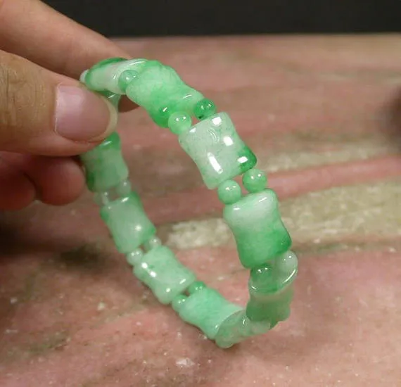 52-60 mm Certified Natural Jadeite Emerald Jade Beads Bamboo Stretchy Bracelet