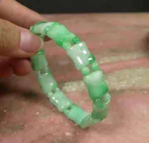 52-60 mm Certified Natural Jadeite Emerald Jade Beads Bamboo Stretchy Bracelet
