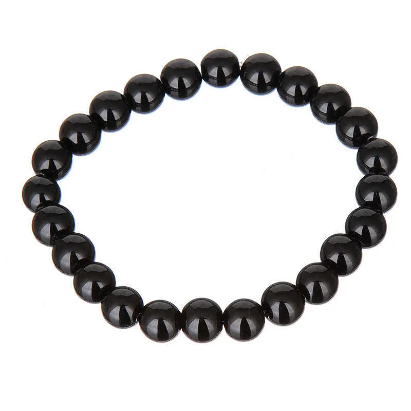 54-60 mm Certified Natural Black Emerald Jade Beads Stretchy Bracelet 《Grade A》