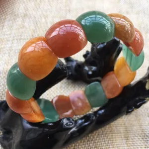 56-62 mm Certified Natural Multi-Color Icy Emerald Jade Beads Stretchy Bracelet 《Grade A》