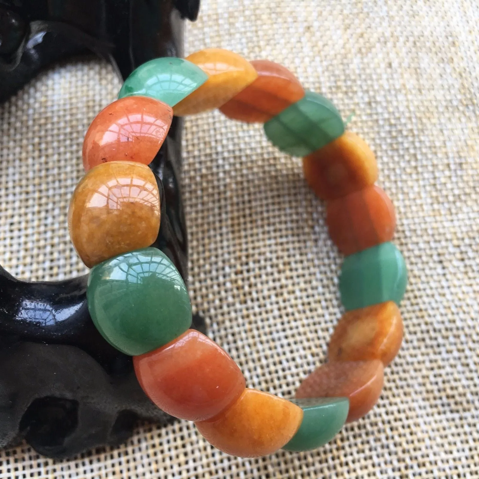 56-62 mm Certified Natural Multi-Color Icy Emerald Jade Beads Stretchy Bracelet 《Grade A》