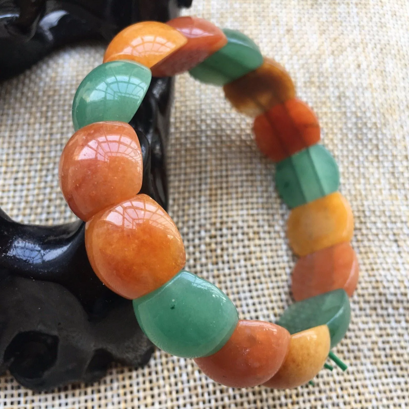 56-62 mm Certified Natural Multi-Color Icy Emerald Jade Beads Stretchy Bracelet 《Grade A》