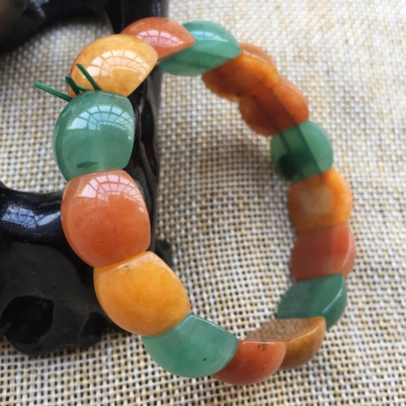 56-62 mm Certified Natural Multi-Color Icy Emerald Jade Beads Stretchy Bracelet 《Grade A》
