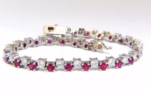 5.96ct natural ruby diamonds alternating tennis bracelet 14kt