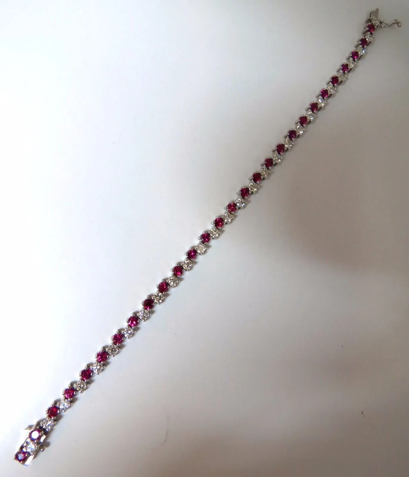 5.96ct natural ruby diamonds alternating tennis bracelet 14kt