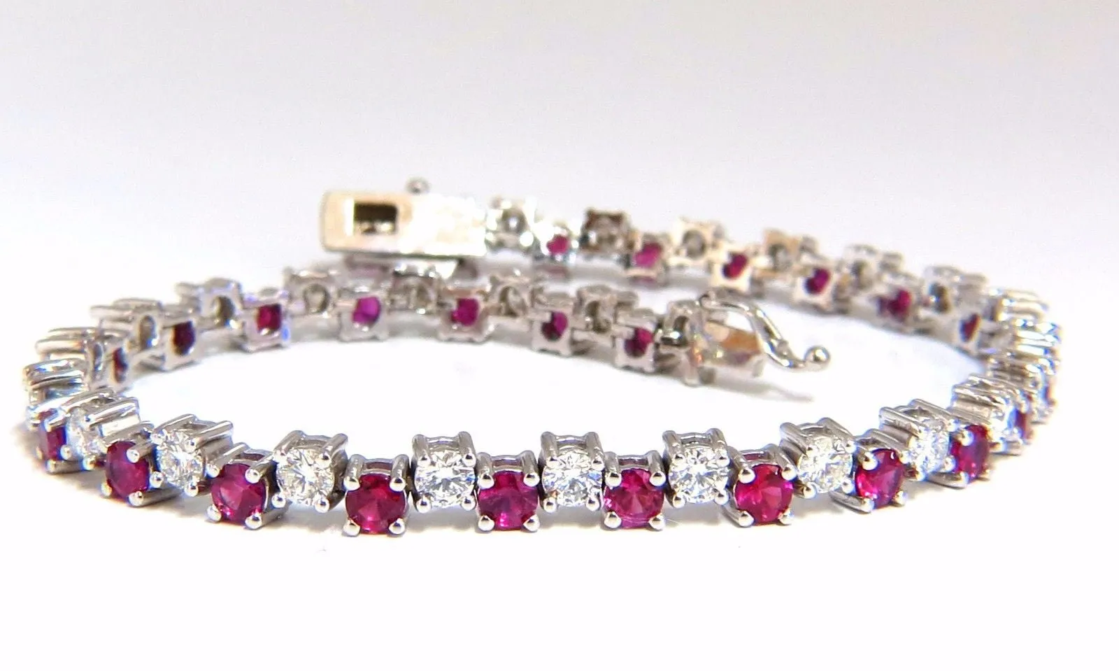 5.96ct natural ruby diamonds alternating tennis bracelet 14kt