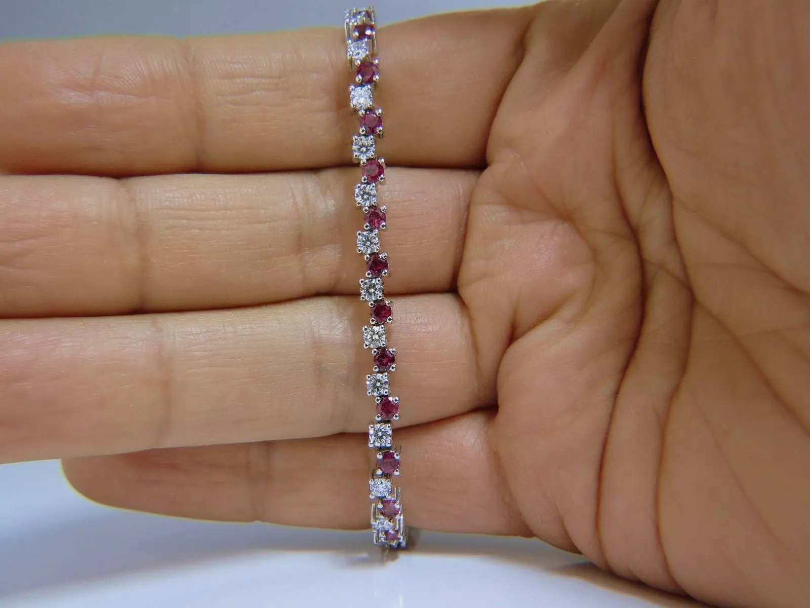 5.96ct natural ruby diamonds alternating tennis bracelet 14kt
