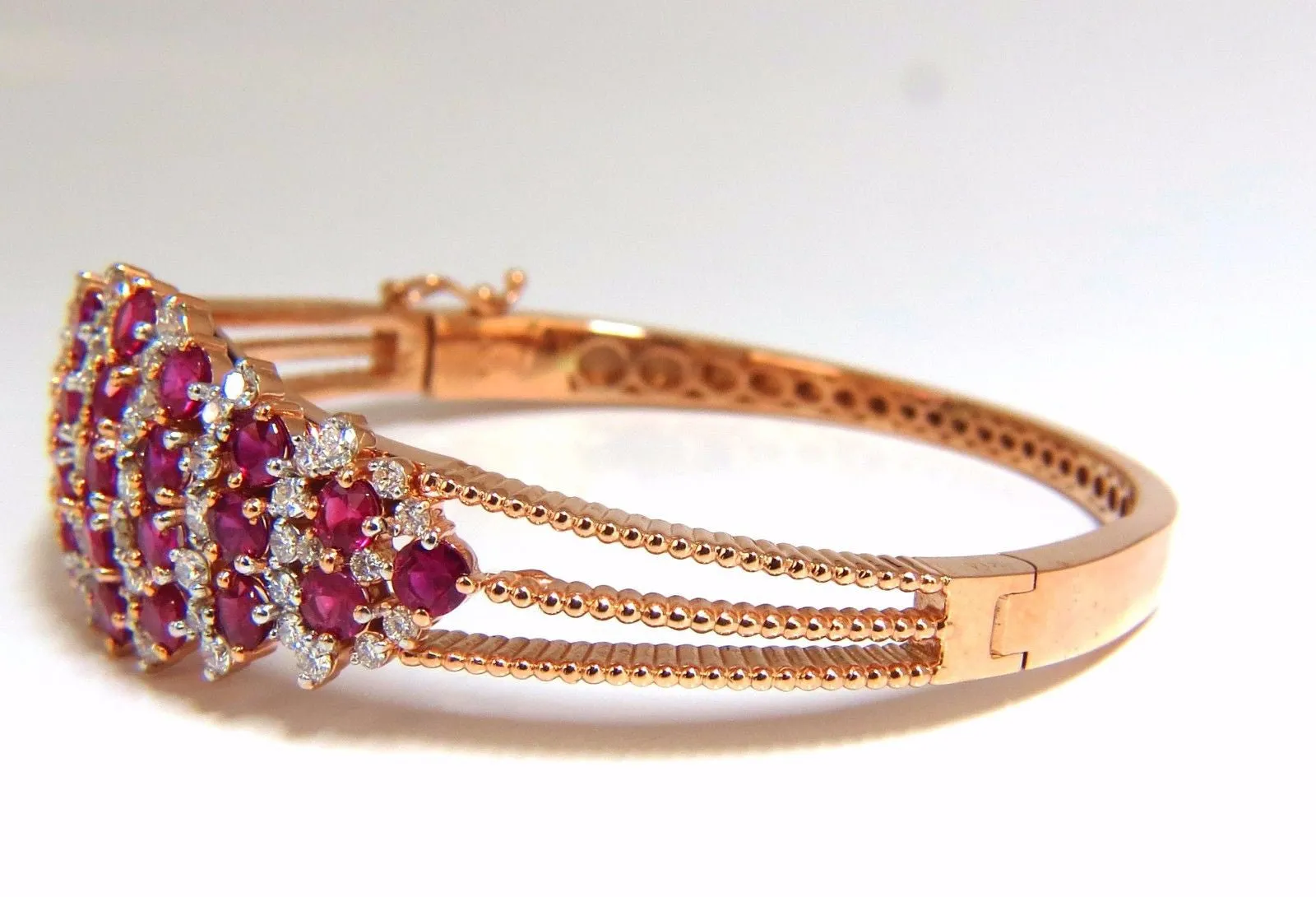 6.16ct natural round cut ruby diamonds bangle bracelet 14kt victorian
