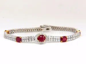 7.34ct natural ruby diamonds bracelet regency deco 14kt double row cluster