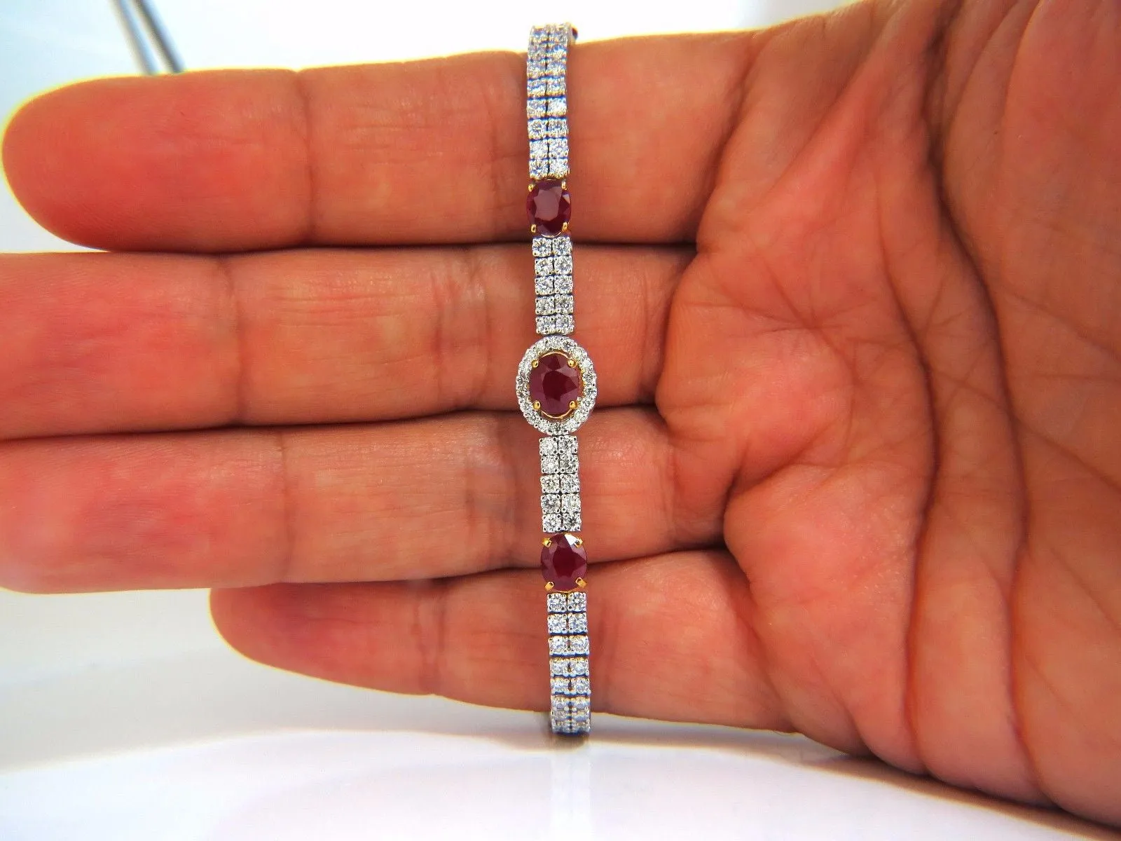 7.34ct natural ruby diamonds bracelet regency deco 14kt double row cluster