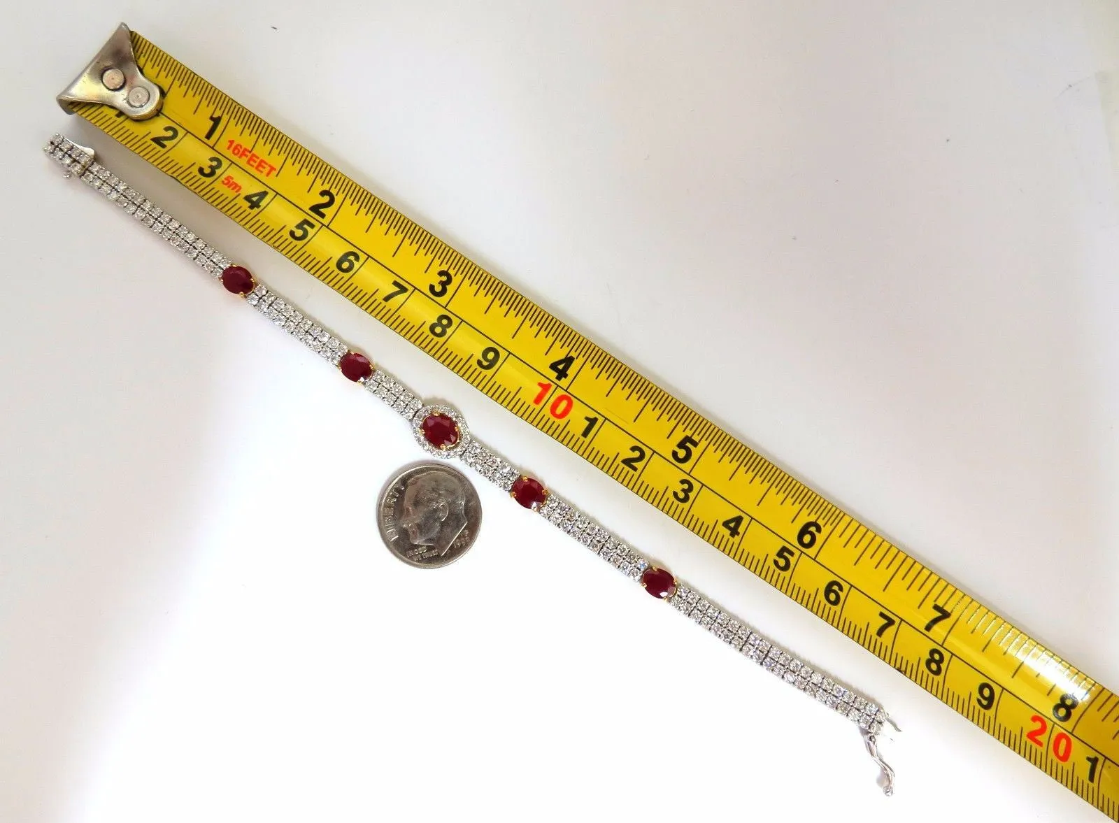 7.34ct natural ruby diamonds bracelet regency deco 14kt double row cluster