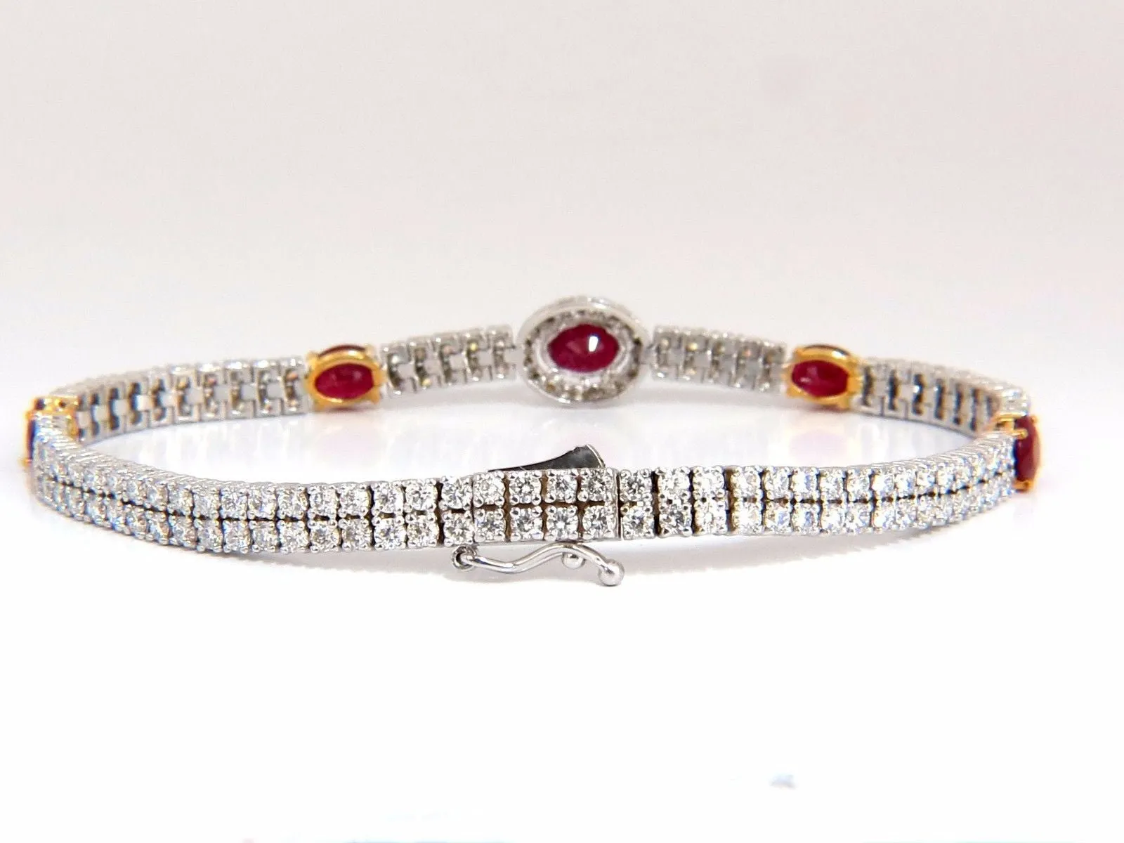 7.34ct natural ruby diamonds bracelet regency deco 14kt double row cluster