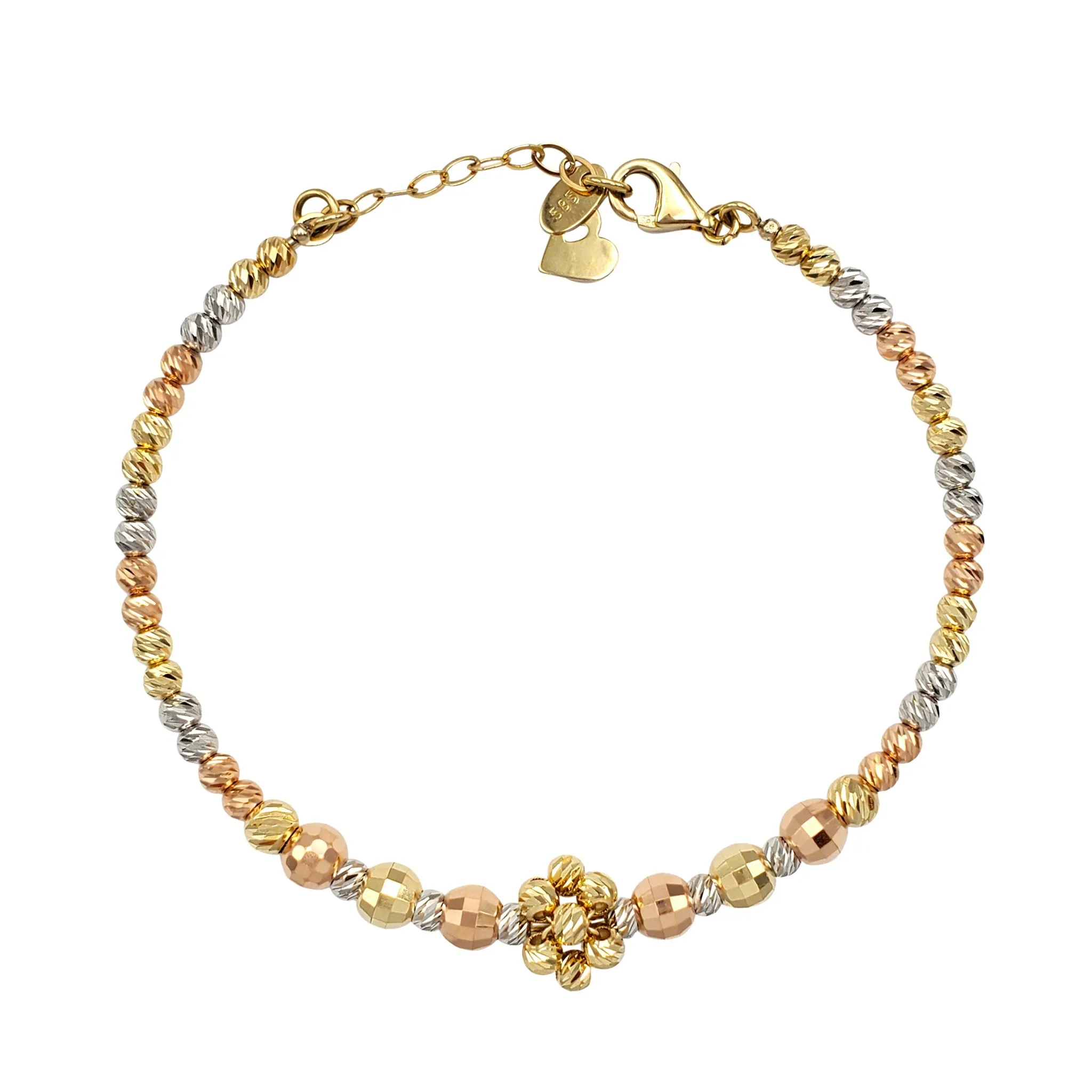 [Adjustable] Tricolor Moon-cuts & Disco-cuts Bangle Bracelet (14K)