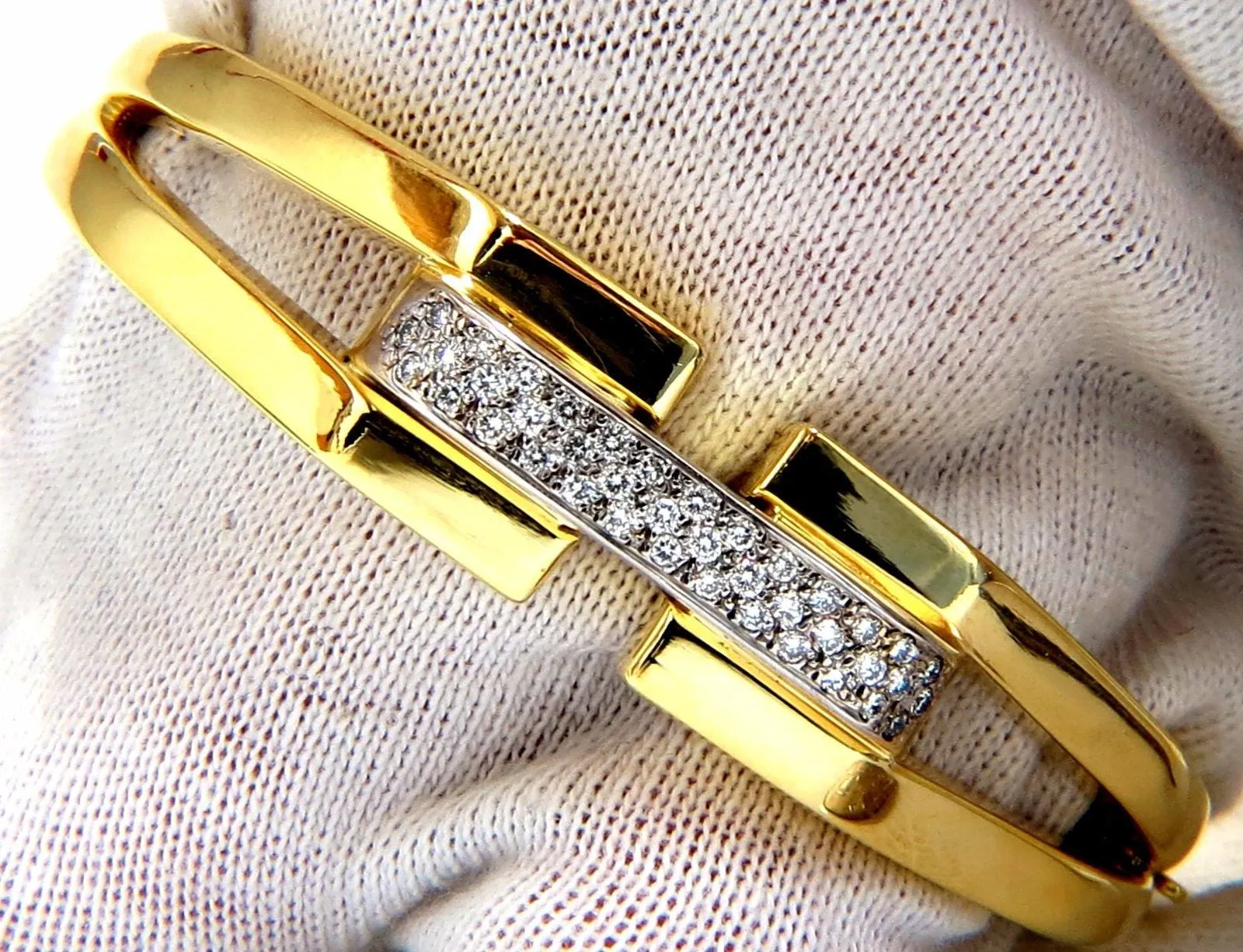 bangle bracelet 14kt .70ct round natural diamonds raised bar mod deco