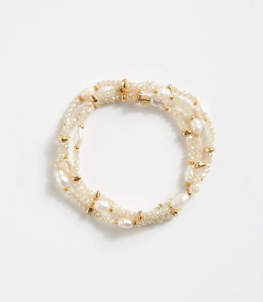 Beaded Gemstone And Pearl Stretch Bracelet