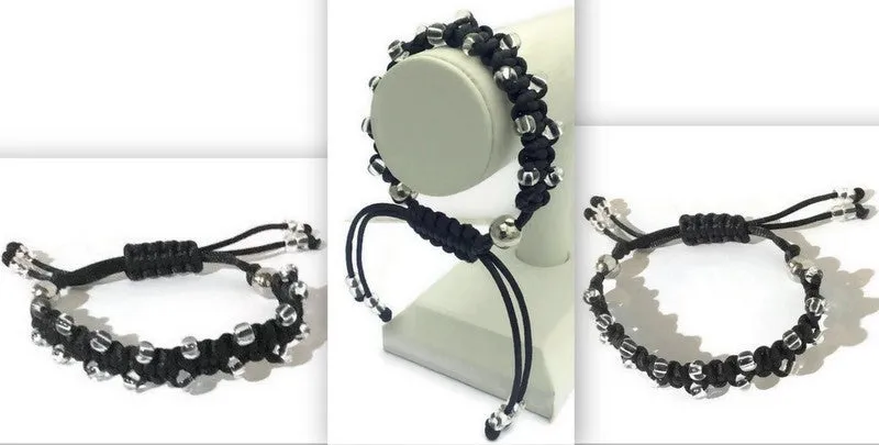 Black adjustable macrame art bracelet, The Black orchid, boho chic style