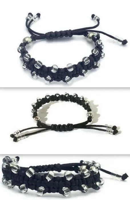 Black adjustable macrame art bracelet, The Black orchid, boho chic style