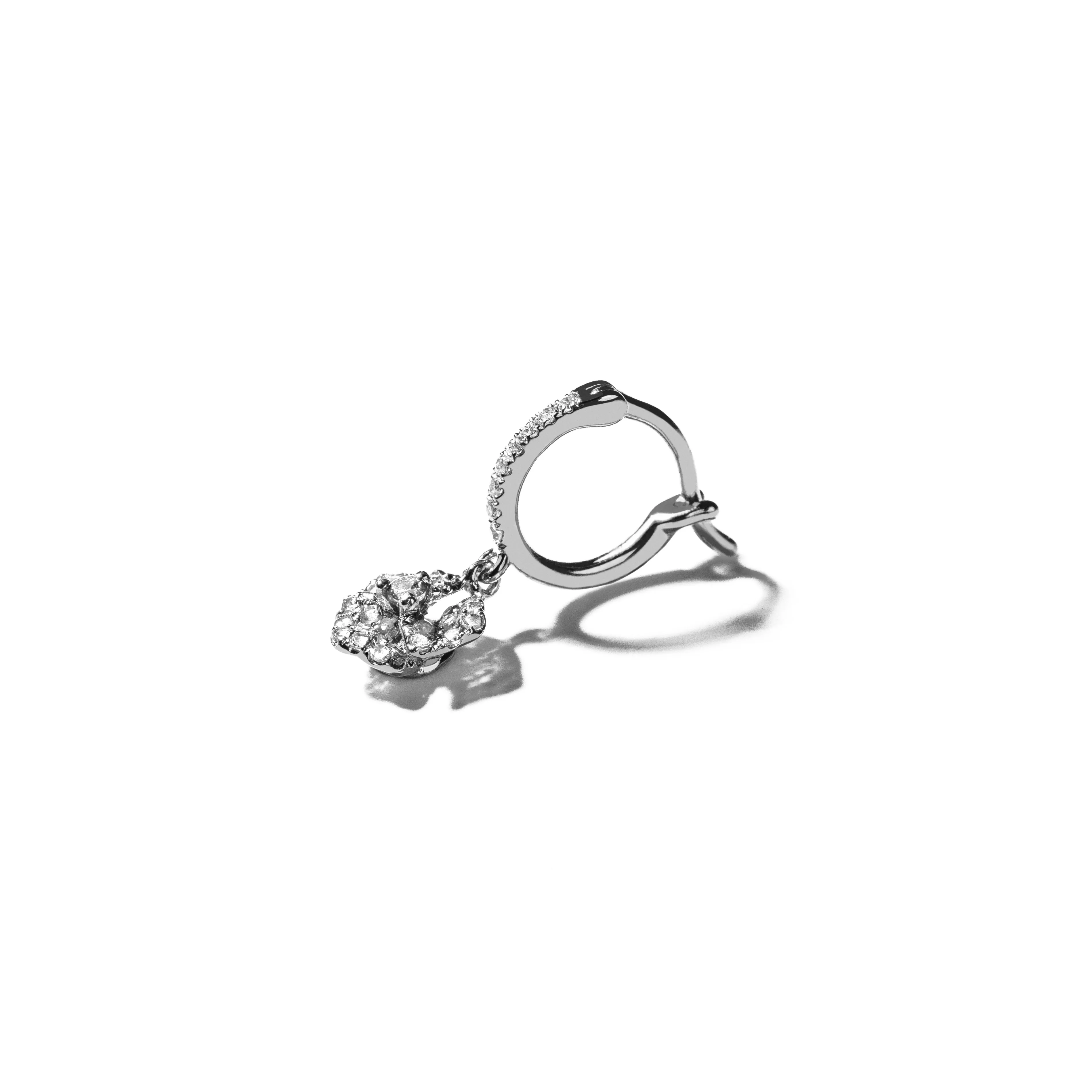 Bloom Petit Flower White Diamonds Hoop Earrings in Gold
