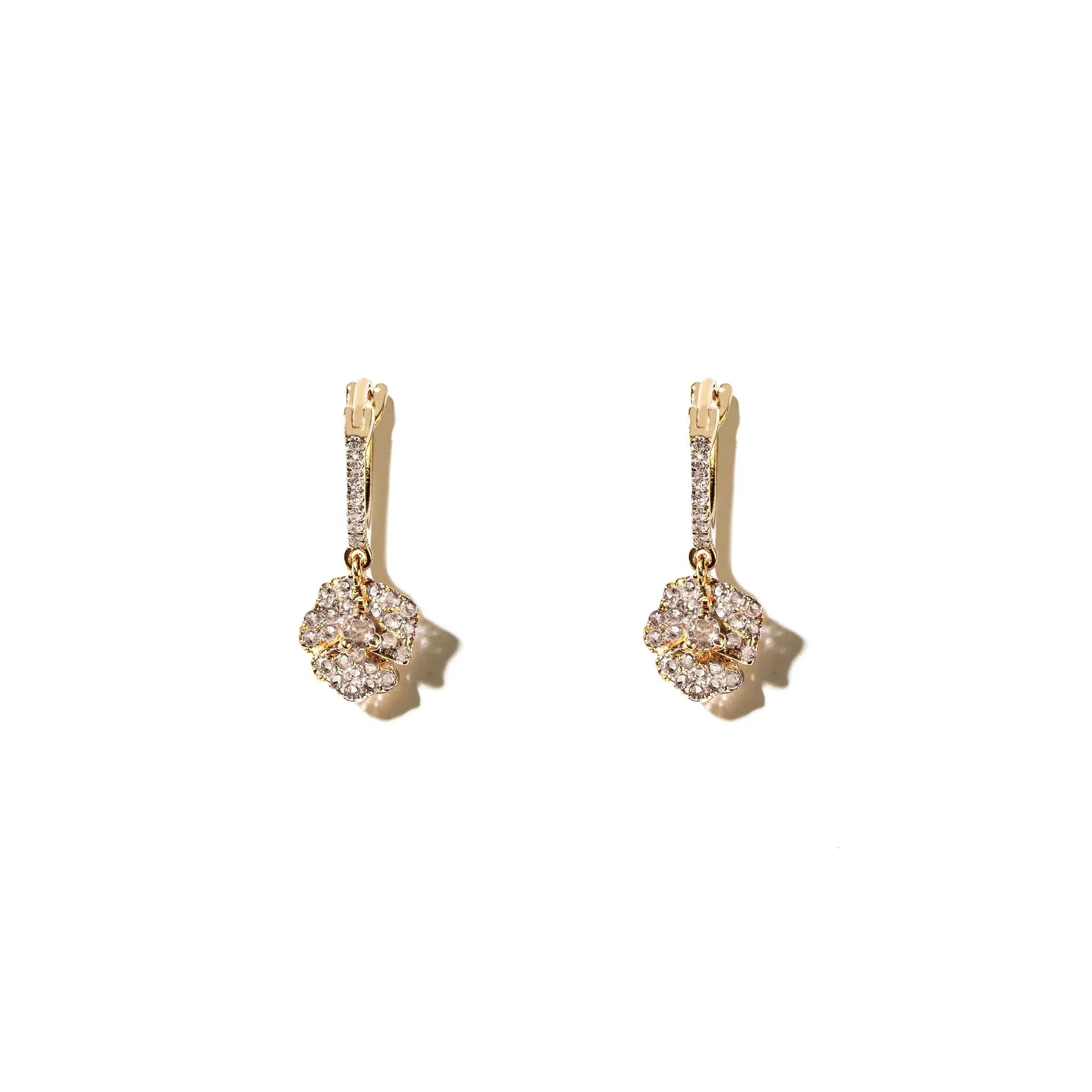 Bloom Petit Flower White Diamonds Hoop Earrings in Gold
