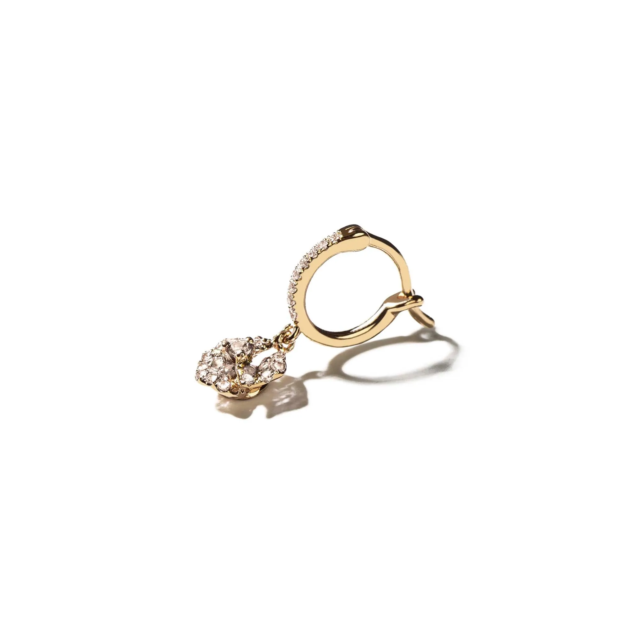 Bloom Petit Flower White Diamonds Hoop Earrings in Gold