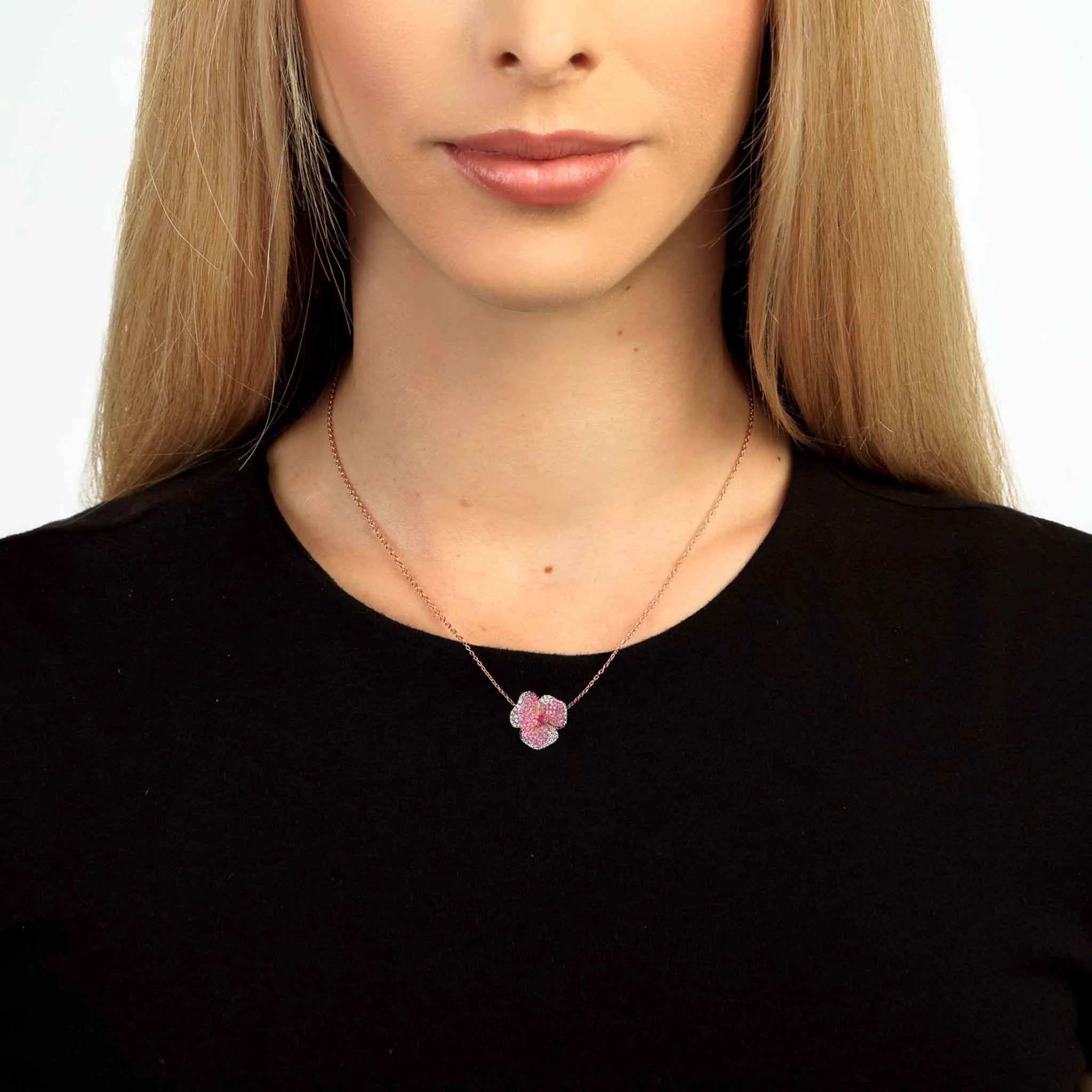 Bloom Small Flower Light Pink Sapphire Necklace in Rose Gold