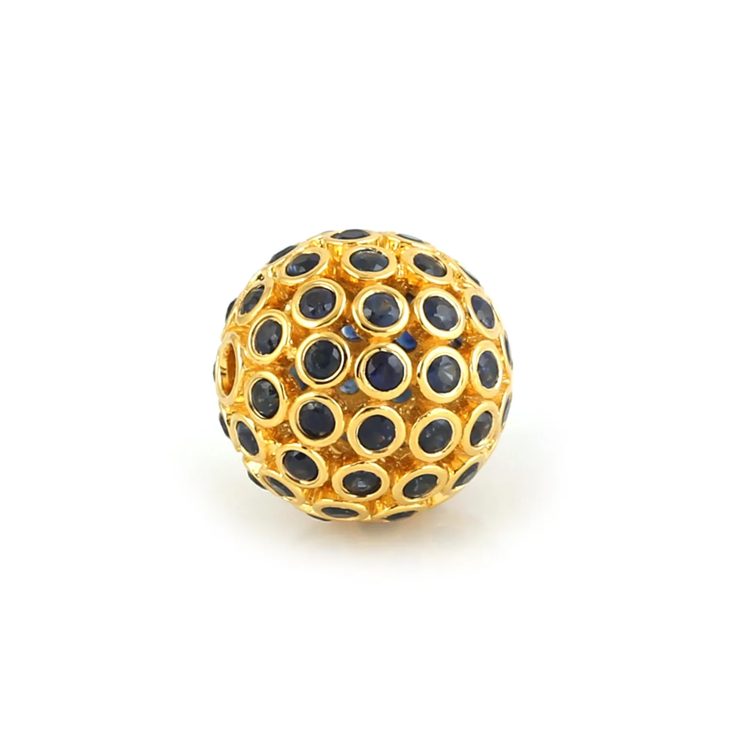 Blue Sapphire Jewelry Making Pave Bead Findings In 18k Yellow Gold
