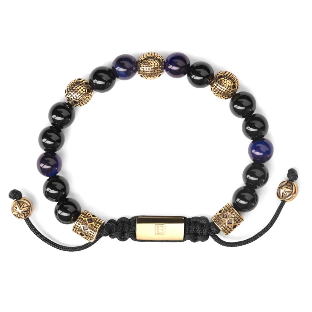 Blue Tiger Eye, Onyx, and Gold Tropez