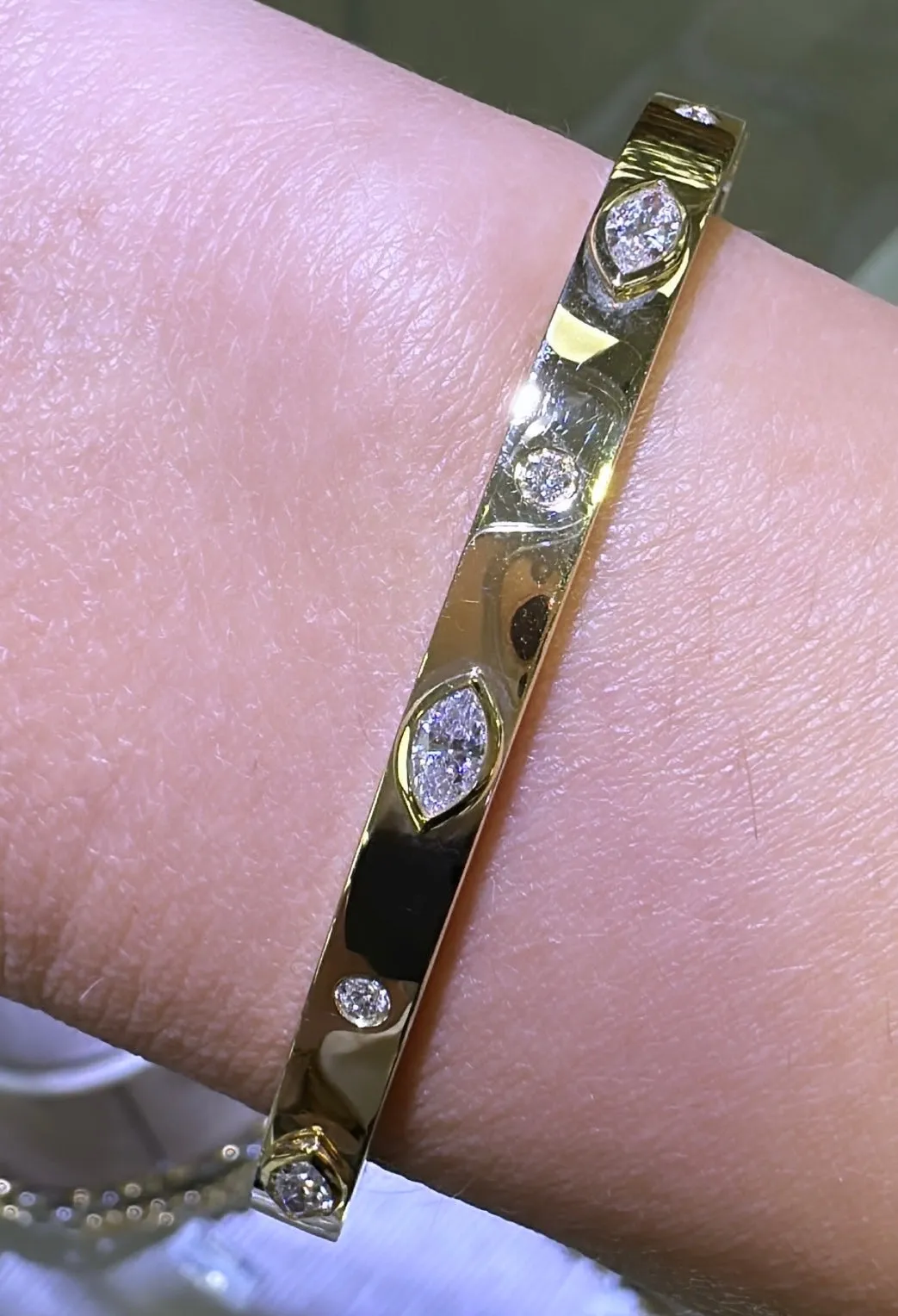 Burnish Set Diamond Station Bangle Bracelet