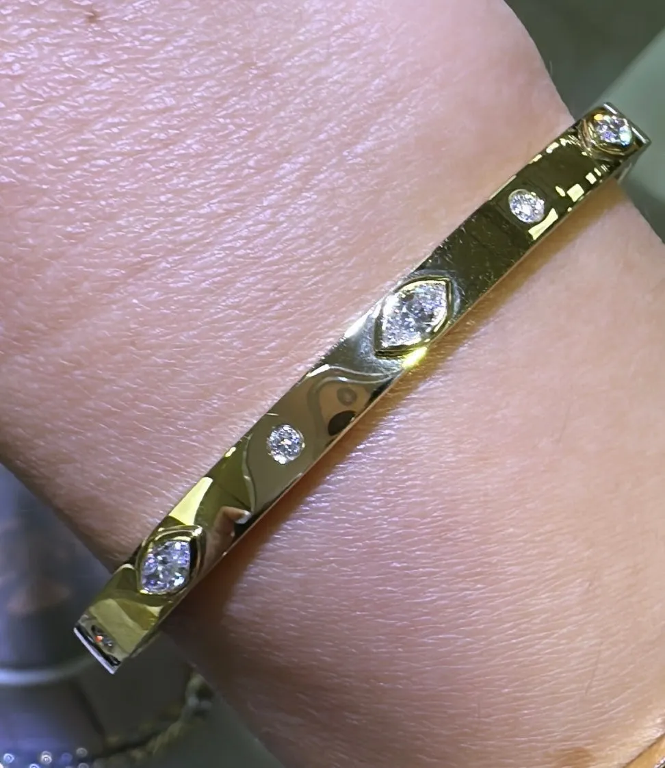 Burnish Set Diamond Station Bangle Bracelet