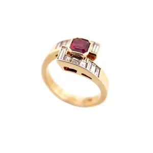 Capodagaglia Gold Gold Ring 18kt Thai Ruby 1,25ct and Baguette Princess Cutting Diamonds