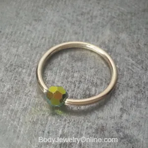 Captive Bead Ring w/ Swarovski Crystal 4mm Iridescent GRASS Fire AB - 14 ga Hoop - 14k Gold (Y, W, or R), Sterling Silver, or Platinum
