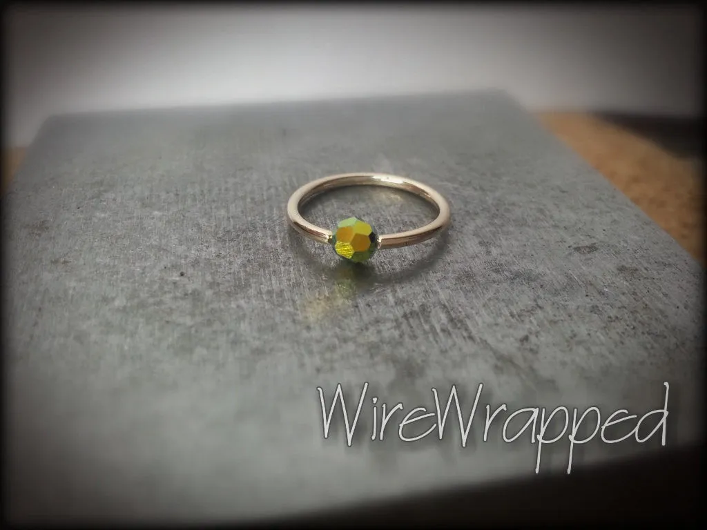 Captive Bead Ring w/ Swarovski Crystal 4mm Iridescent GRASS Fire AB - 14 ga Hoop - 14k Gold (Y, W, or R), Sterling Silver, or Platinum