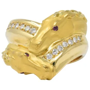 Carrera Y Carrera 0.30 CTW Diamond Ruby 18 Karat Gold Ecuestre Horse Ring