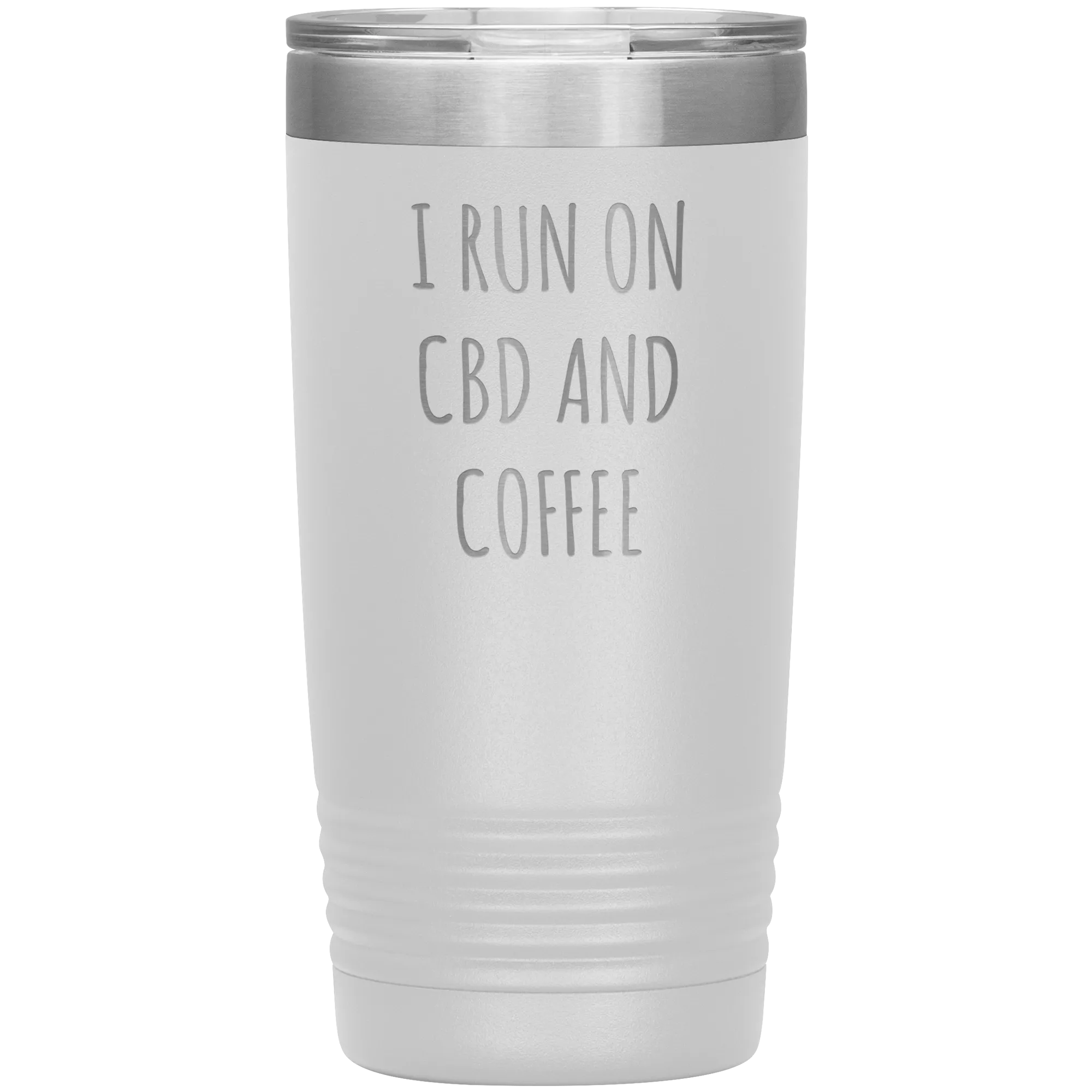 CBD Oil Gift I Run on CBD & Coffee Tumbler Mug Insulated Hot Cold Travel Coffee Cup 20oz BPA Free
