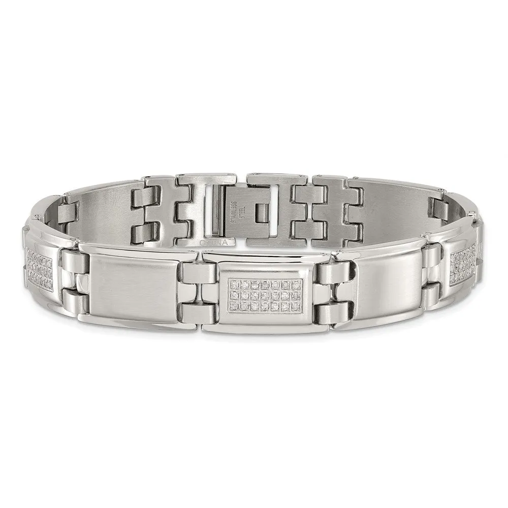 Chisel Stainless Steel Polished and Matte with 3/4 carat Diamond 8.75 inch Bracelet