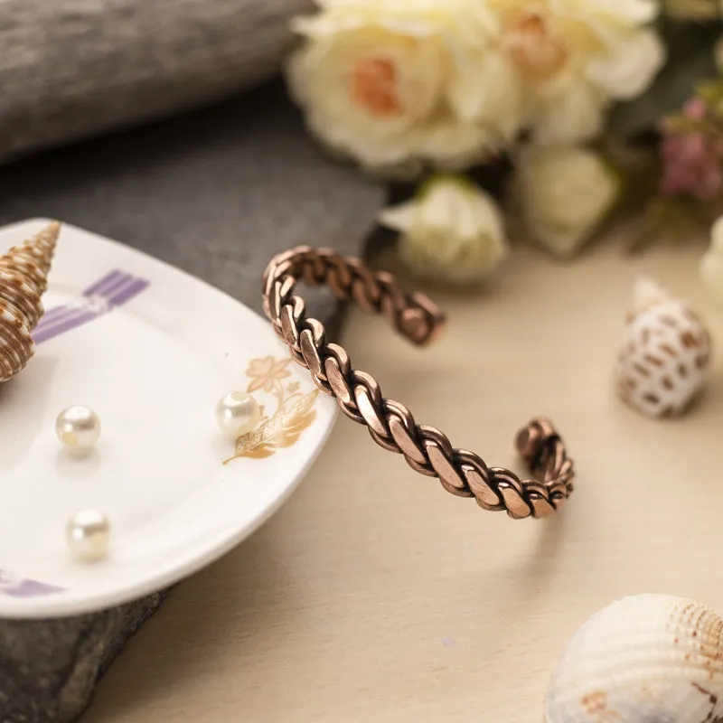 Copper Bracelet for Men and Women 99.9% Pure Copper Fashion Bangle 6.8" Adjustable Size Healthy Bracelet