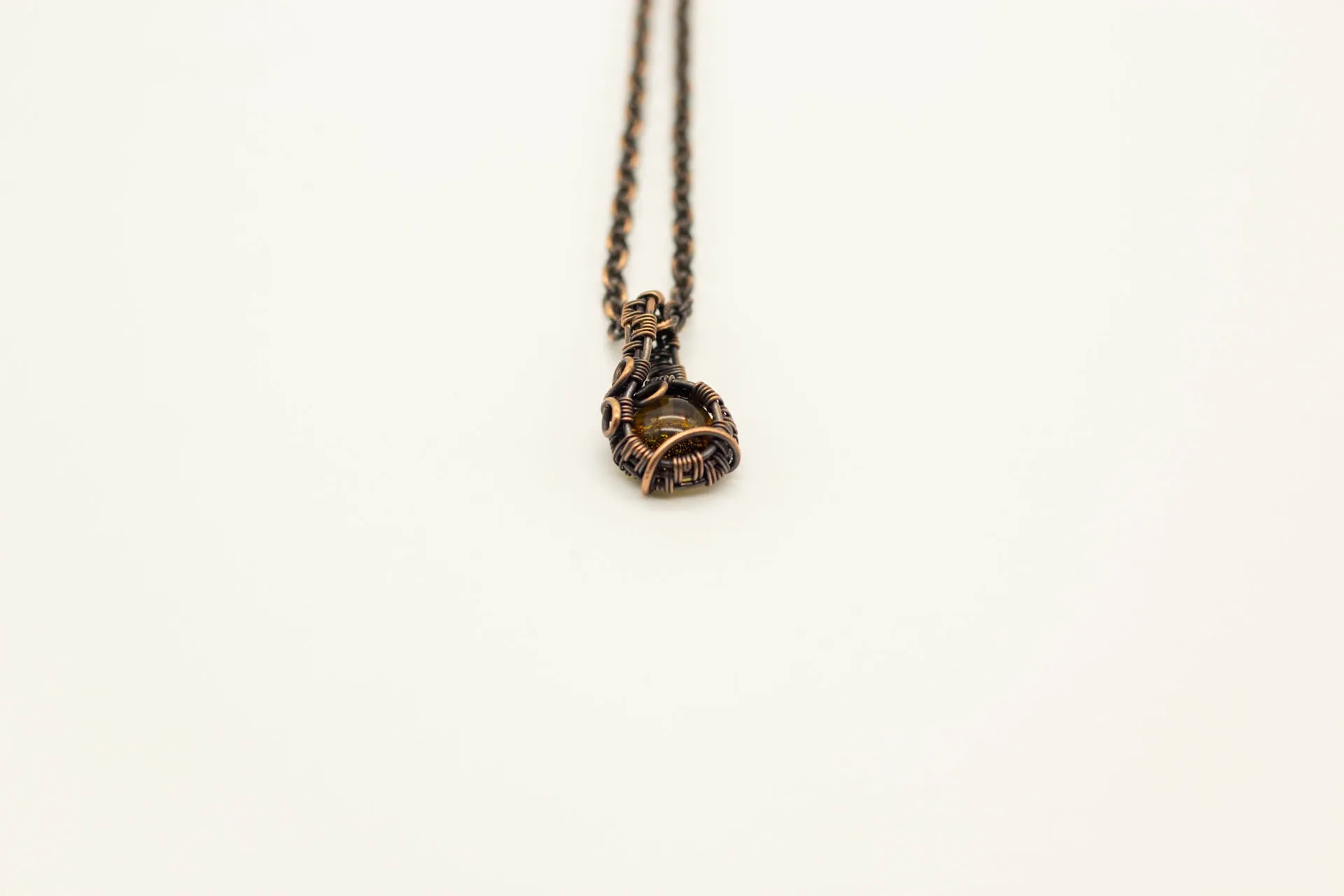 Copper Mini Pendant with Transparent Amber Fused Glass Accent