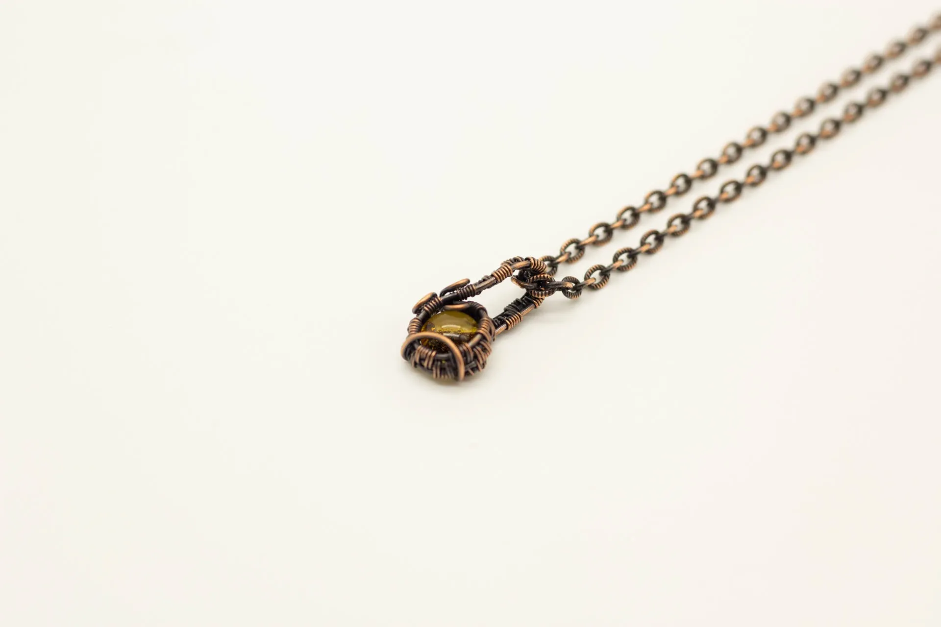 Copper Mini Pendant with Transparent Amber Fused Glass Accent