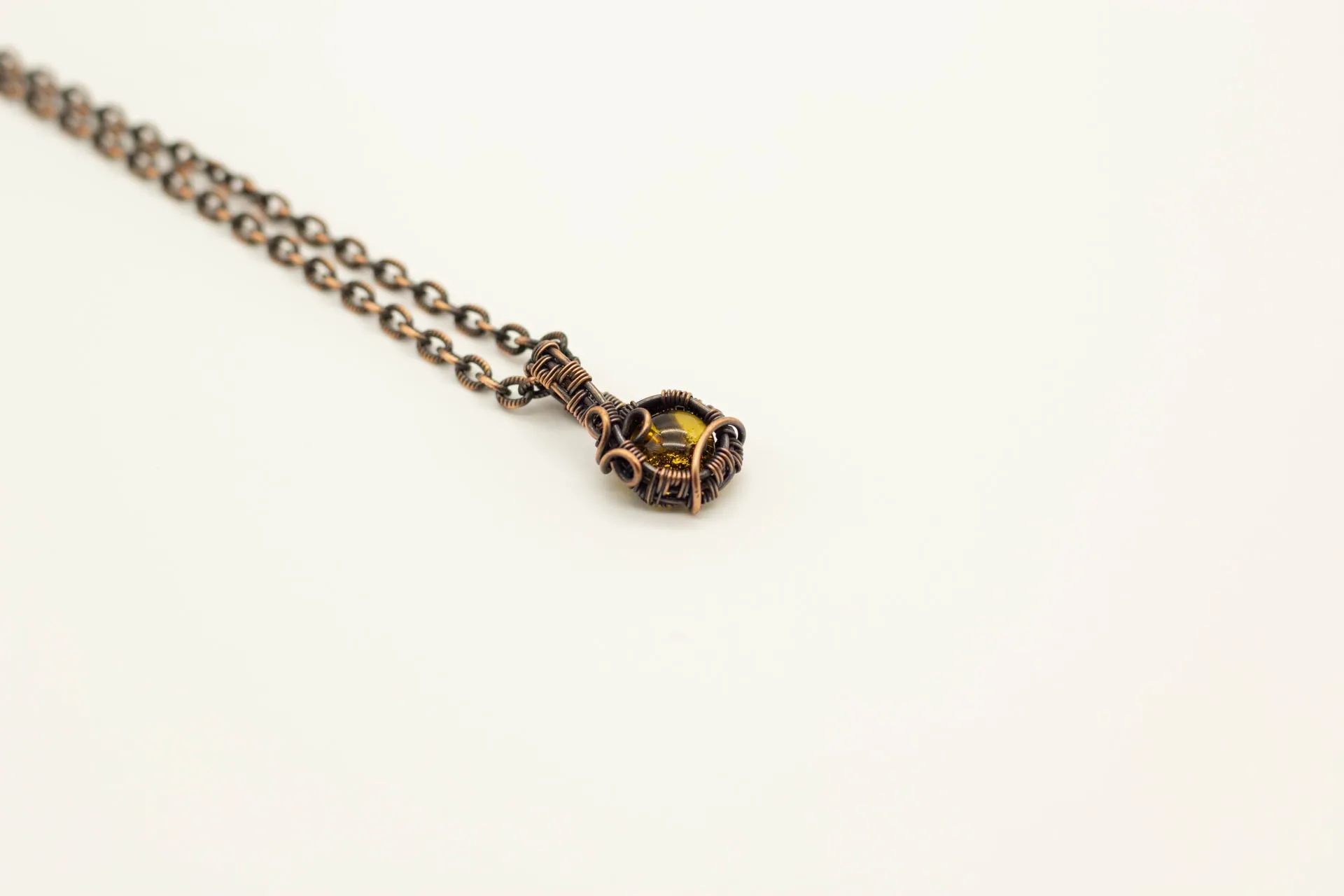 Copper Mini Pendant with Transparent Amber Fused Glass Accent