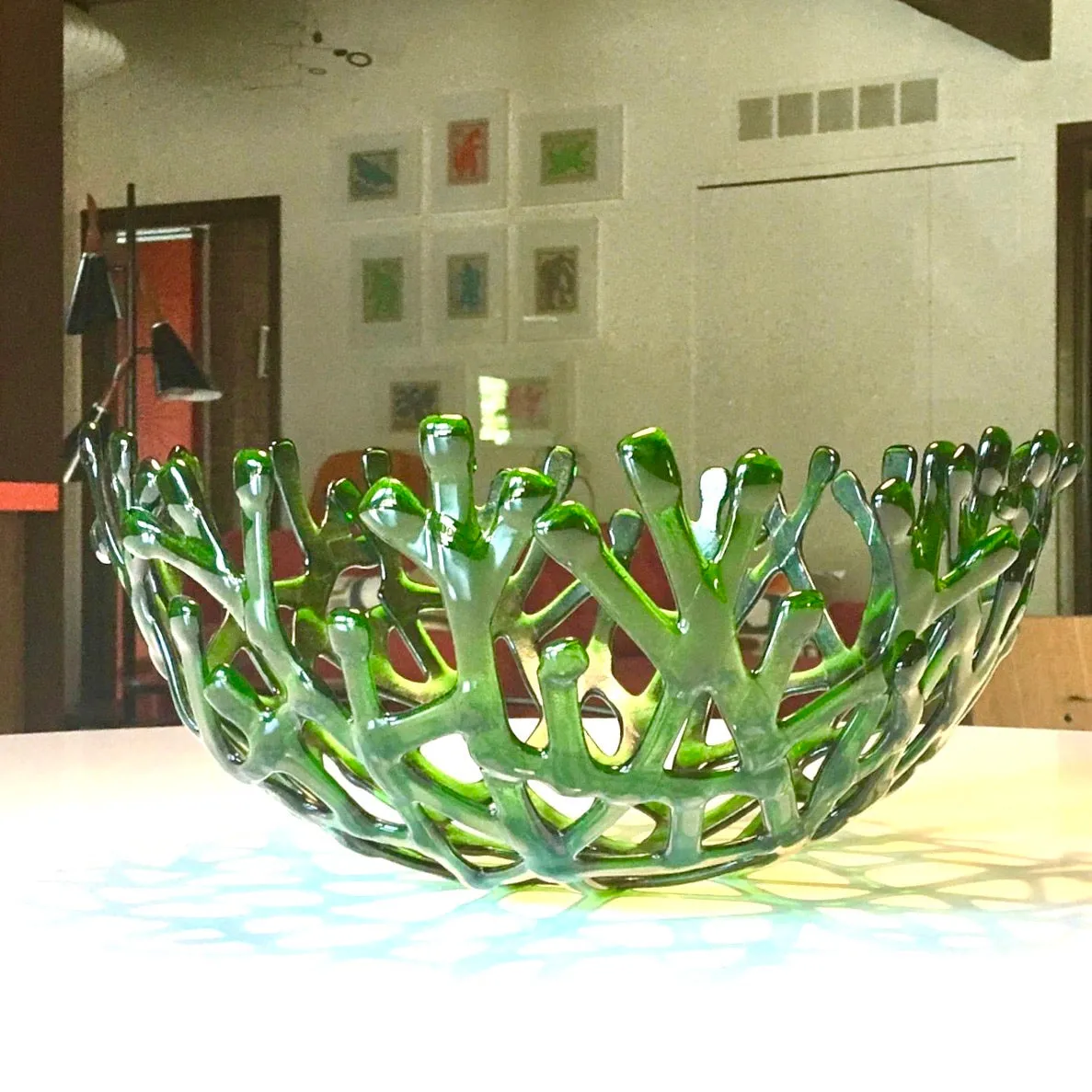 Coral Branch Bowl | Large Emerald Green Transparent  Glass