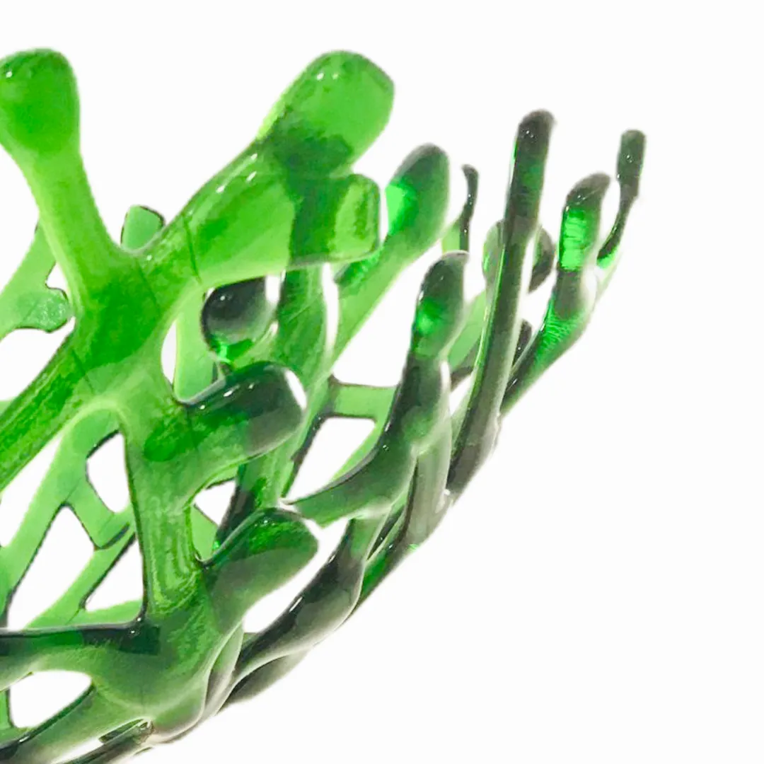 Coral Branch Bowl | Large Emerald Green Transparent  Glass