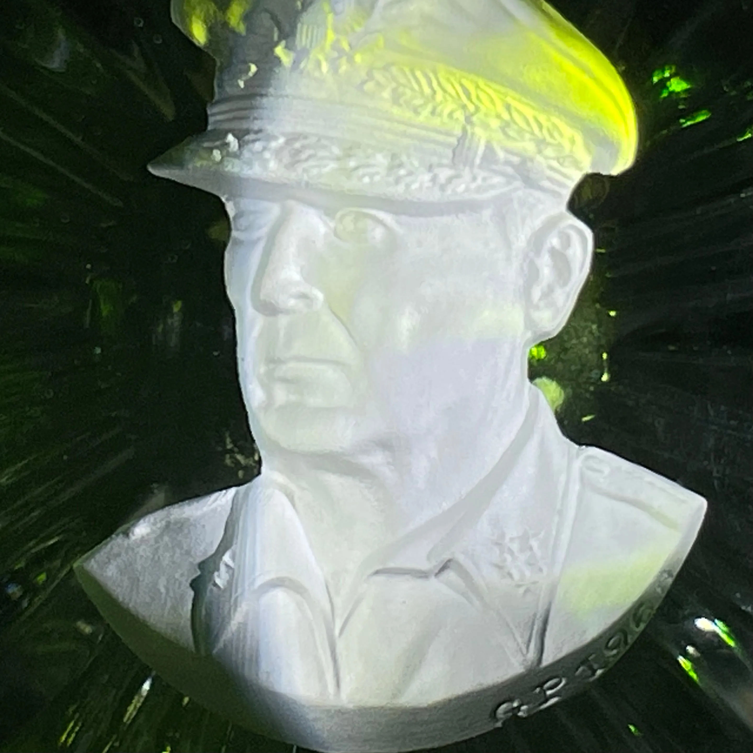Cristal d’Albret General Douglas MacArthur Sulphide Fancy Cut Green Overlay Glass Paperweight