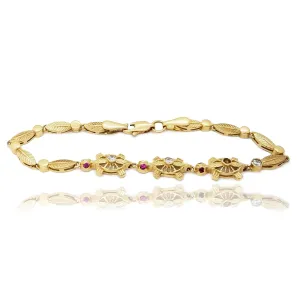 Cubic Zirconia (CZ) Turtle and Leaf Yellow Gold Bracelet (14K)