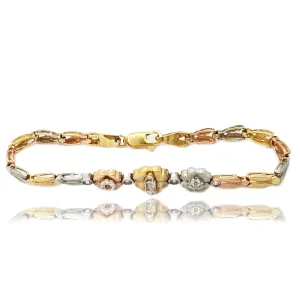 Cubic Zirconia (CZ) Virgin Mary Firefly Chevron Tri-Color Gold Bracelet (14K)