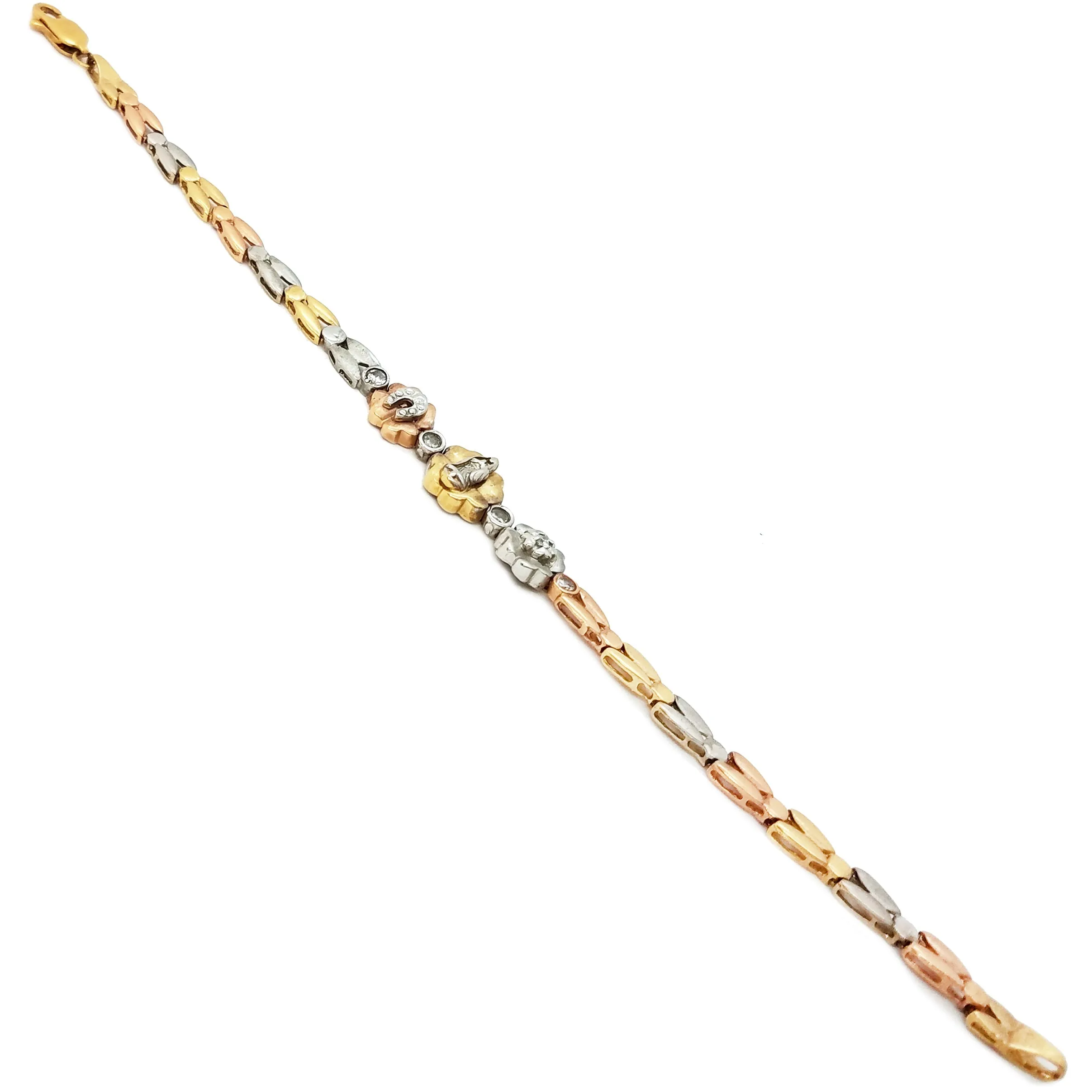 Cubic Zirconia (CZ) Virgin Mary Firefly Chevron Tri-Color Gold Bracelet (14K)